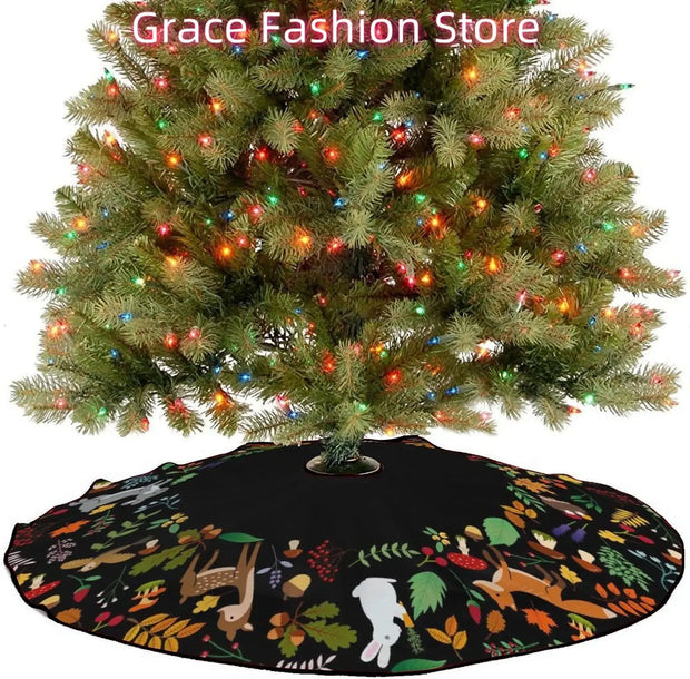 Forest Wreath Christmas Tree Skirt 36" Fall Tree Skirt Mushroom Fox Rabbit Deer Tree Mat for Thanksgiving Christmas