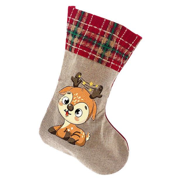 Christmas Decor Diamond Art Kits Xmas Penguin Diamond Present Stockings Xmas Elk Diamond Painting Stocking DIY for Holiday Favor
