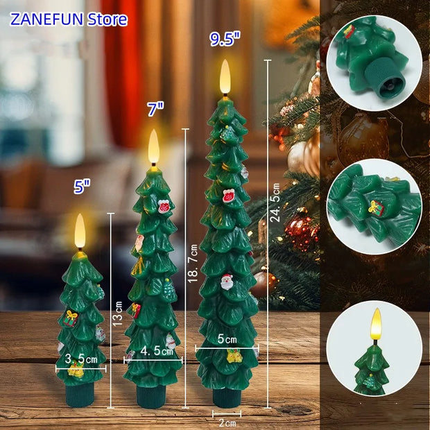 Christmas Tree LED Candles Green Led Candle Sticks with Timer Remote Control Christmas Tree 3D Flickering Flameless LED Candles