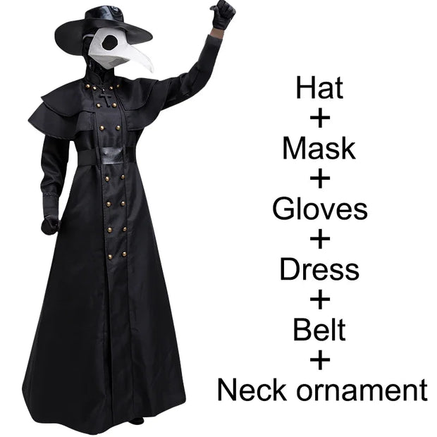 Plague Doctor Cosplay Dress Set Halloween Cosplay Costume Medieval Punk Birdman Masquerade Party Costume Props Female