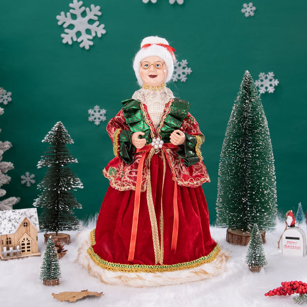 Christmas Tree Decor Sequin Mrs Claus Figurines Home Decoration Christmas Holiday Collection 48CM Standing Grandma Santa Claus