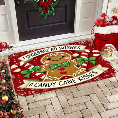 Christmas Gingerbread Man Welcome Door Mat Front Door Mat Outdoor Entrance Mat with Christmas Door Mat Home Decor Check-in Gift