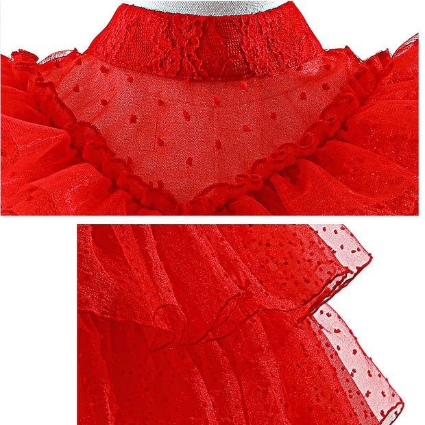 Halloween Lydia Deetz Dresses Child Beetle Juice Lydia Costume Gothic Girls Christmas Party Luxurious Red Lace Dress