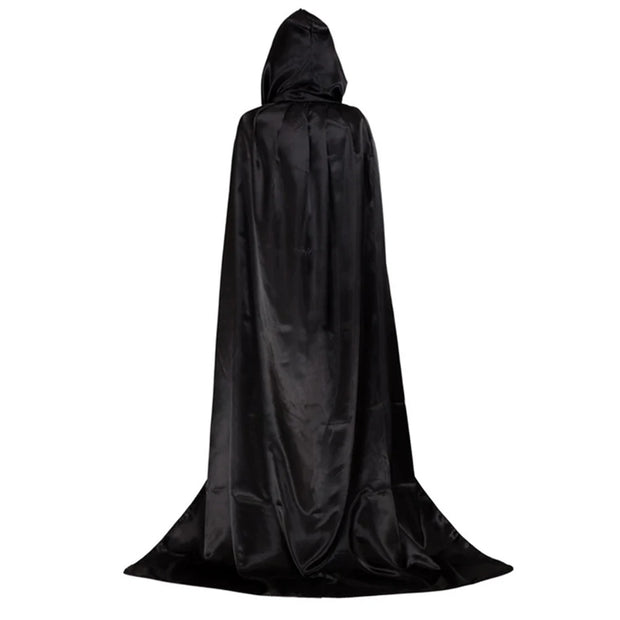 Sorcerer Long Shirt Hooded for Adults and Children Halloween Cosplay Costumes Black Vampire Death Wizard Witch Robe Devil Dress