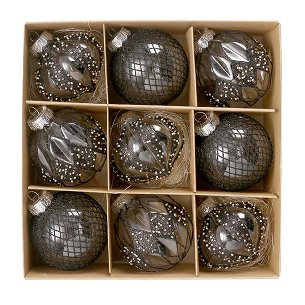 9PCS/8CM Christmas Ball Decorative Supplies Exquisite Painted Christmas Tree Pendant Ornament Home New Year Party Decoration