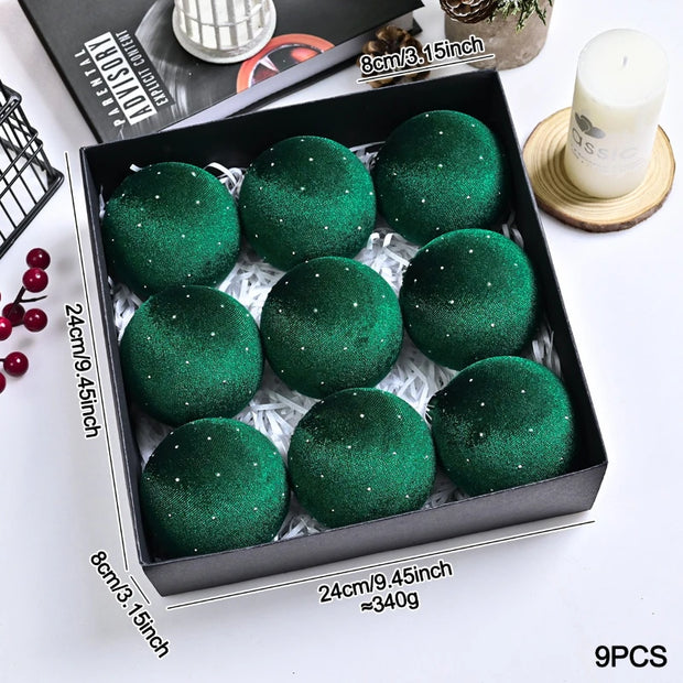 8cm 9pcs Silk Velvet Christmas Ball Ornaments Luxury Dot Christmas Tree Party Decoration Set Christmas Spheres Pendant 2025 New