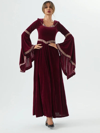 Medieval Retro Gothic Hoodie Witch Long Skirt Luxury Women's Party Dress Cosplay Vampire Halloween Adult Costume