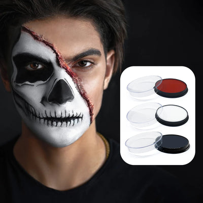 Water Based Face Body Paint Red White Balck, Water Activated Face Painting for Party, Non Toxic Facepaints for Halloween Demon