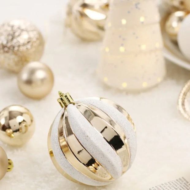 65PCS Champagne Gold Christmas Ball Decorations Matte Glossy Water Ripple Design Xmas Balls Christmas Tree DIY Decorations