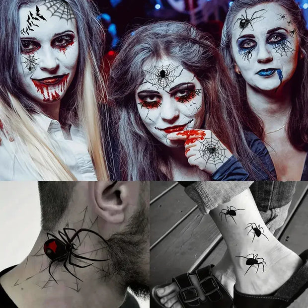 10PC Large 3D Spider Temporary Tattoos Scary Halloween Makeup Kit For Women Adults Kid Halloween Decal Fake Face Tattoos Sticker
