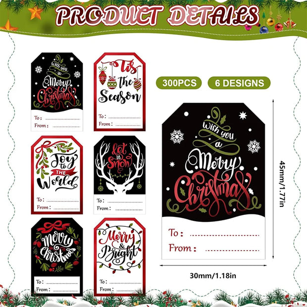 Christmas Gift Wrapping Label Stickers Holiday Celebration Write-On Tags Birthday Back-to-School Labels SantaClaus Seal Stickers