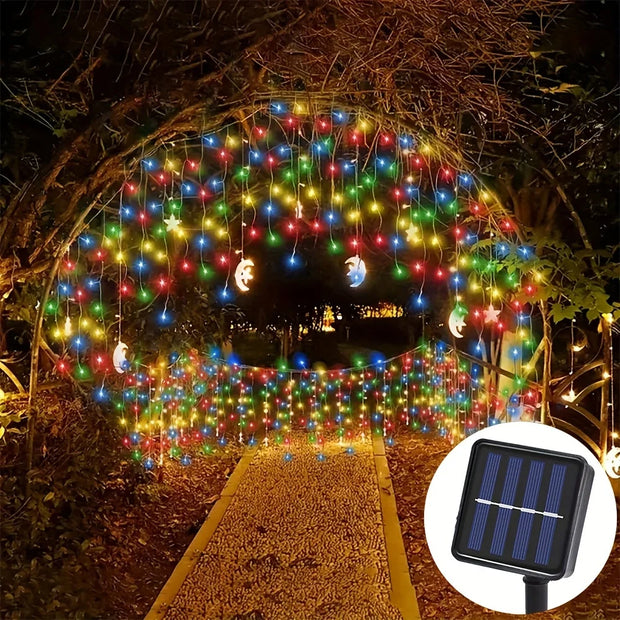 Solar Christmas Decorations Light Outdoor Waterproof Fairy String Curtain Lights for Xmas Eaves Window Party Yard Garden Indoor
