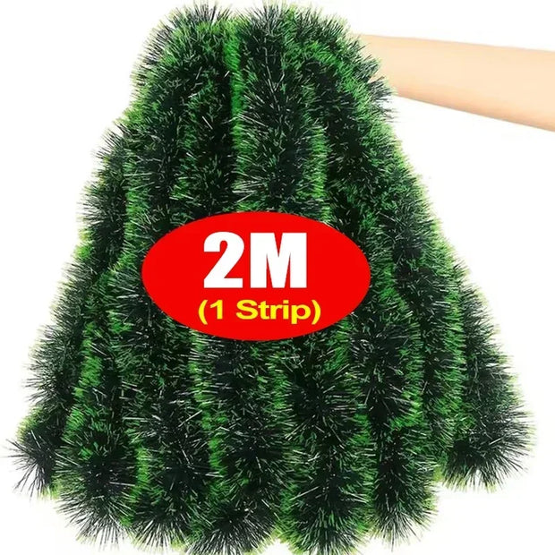 60/2M Christmas Tinsel Ribbons Garland Green Cane Wreath Xmas Tree Hanging Pendent Ornaments Wedding Party Home Decor Supplies