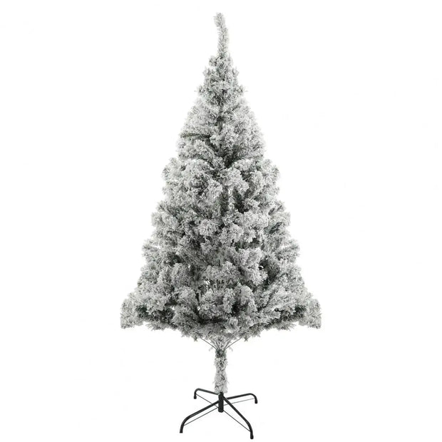 1.8m White Flocked Christmas Tree, Snowy Pencil Design with Realistic Branches, Easy Assembly & Metal Base, Perfect for Holiday