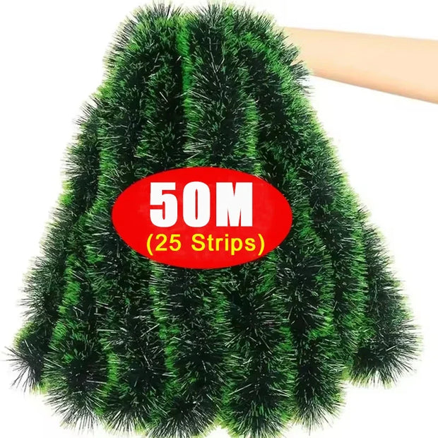 60/2M Christmas Tinsel Ribbons Garland Green Cane Wreath Xmas Tree Hanging Pendent Ornaments Wedding Party Home Decor Supplies