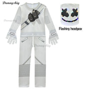 Fortnites DJ Marshmello Cosplay Costume White Jumpsuit Carnival Party Electric Syllables Bodysuit Halloween