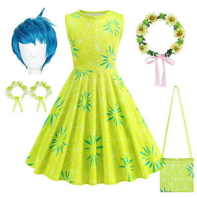 New Joy Inside Cosplay Out Dress Girls Birthday Carnival Party Outfit Children Halloween Role Playing Print Clothing