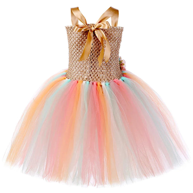 Flower Girls Fairy Tutu Dress with Wings Halloween Cosplay Butterfly Fairy Costume for Kids Birthday Party Tulle Princess Dress