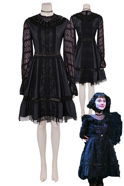 Lydia Deetz Cosplay Women Fantasia Black Music Performance Dress Collar Movie Beetle Disguise Costume Girls Outfits Halloween