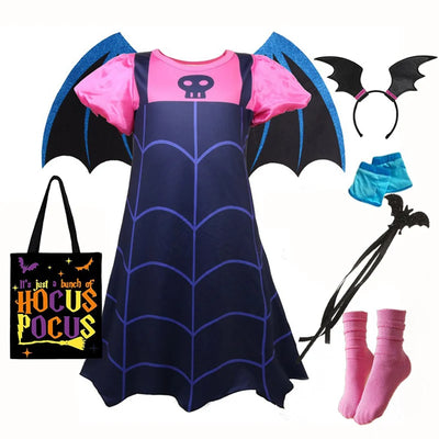 NEW Vampire Dress with Wings for Little Girls Vampirna Anime Role Playing Costume Toddler Halloween Bat Disguise Cute Purim Robe