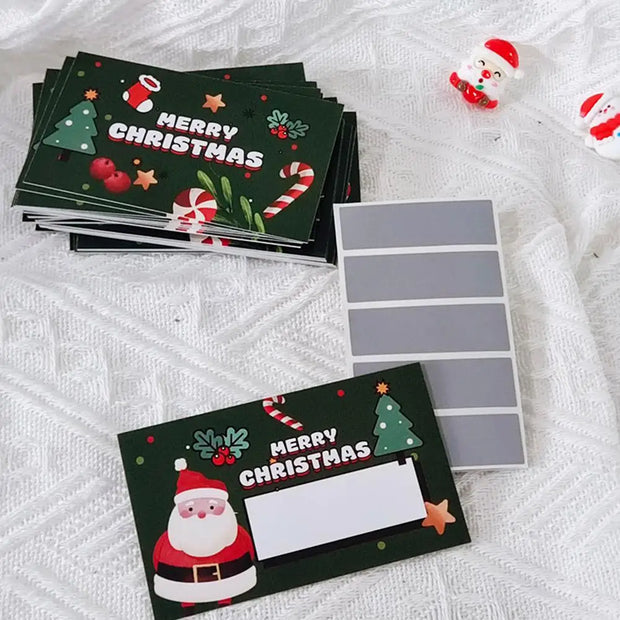 10pcs Christmas Scratch Cards Set DIY Gift Vouchers with Santa Claus & Tree Designs, Fun Holiday Party Game Prizes