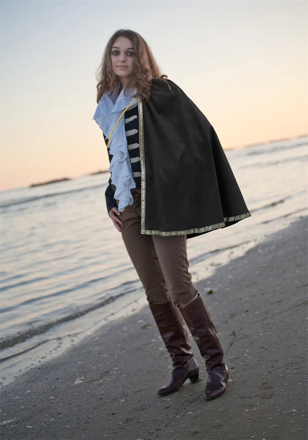 DAZCOS Medieval Tudor Cape Renaissance Cavalier Half Shoulder Shawl Black Hooded Shrug Ranger's Cloak LARP Costume Halloween
