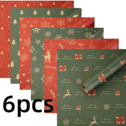 1/6pcs Christmas Wrapping Paper Vintage Kraft Paper Christmas Tree Snowflake Pattern Gift Wrapping Paper Bouquet Wrapping Paper