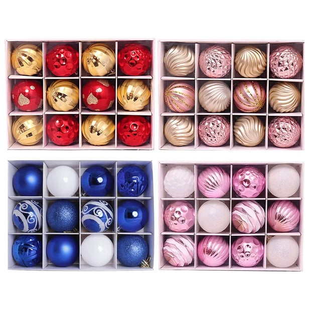 6cm 12/16pcs Christmas Ball Ornaments Printed Purple Red Christmas Tree Party Decoration New Year Christmas Spheres Pendant 2025