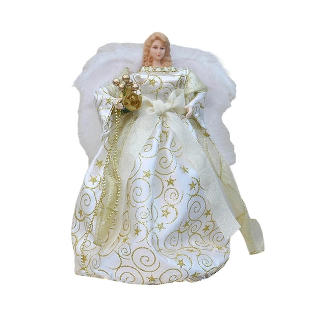 Christmas Tree Toppers Girl Shaped Ornament Angeled Statue Plush with feather Wing  Angeled Decorations for Party Supplies