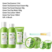 Green Tea Skin Care Set Oil Control fresh Serum Day Cream Repair Face Nourish Toner Cleaning Mud Mask Skin Care suit