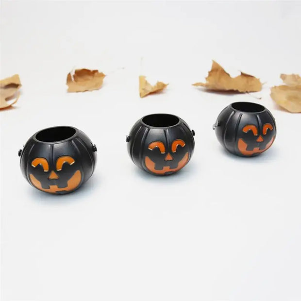 12Pcs Pumpkin Candy Bucket Decors Pumpkin Bucket Kids Candy Bucket Halloween Decorations And Props Black Mini Pumpkin Bucket