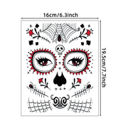 6Sheets Day of the Dead Sugar Skull Temporary Face Tattoos, Halloween Themed Fake Tattoo Stickers with Spider Web Designs