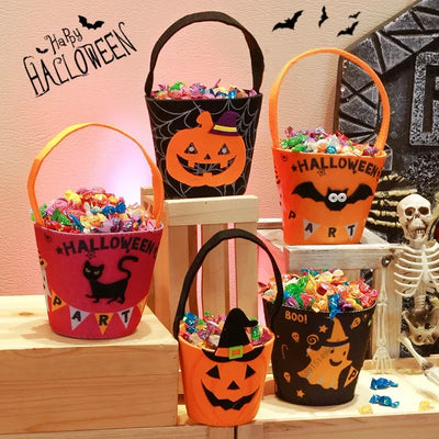 Halloween Theme Candy Bucket Bag Portable Candy Basket Kids Trick or Treat Bucket Halloween Party Decoration Supplies