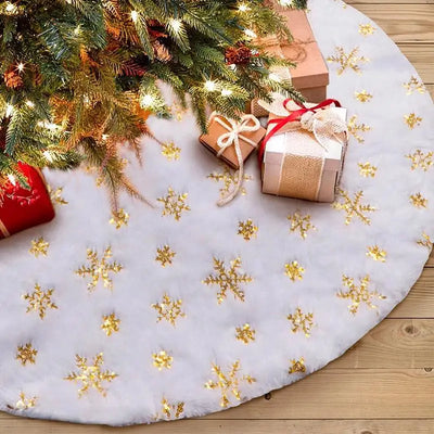 78-122CM Plush Christmas Tree Skirt White Snowflakes Faux Fur Xmas Trees Skirts Base Cover New Year Navidad Party Decor Carpet