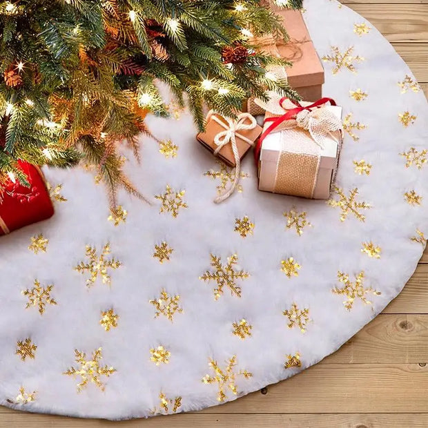 78-122CM Plush Christmas Tree Skirt White Snowflakes Faux Fur Xmas Trees Skirts Base Cover New Year Navidad Party Decor Carpet