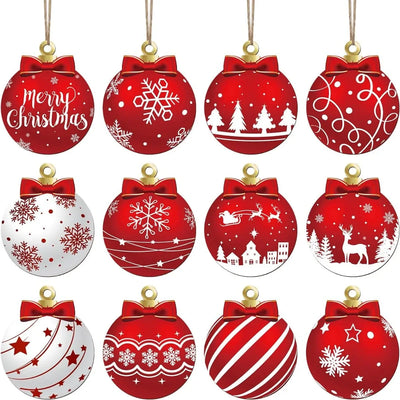 24PCS Christmas Ball Pendant, Wooden Pendant Christmas Decoration, Christmas Party Yard Decoration Set 2025