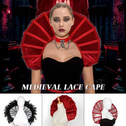 Medieval Gothic Capes s Renaissance Stand Collar Lace Feather Cloak Halloween Vampire Role-playing Dress Up Party Cosplay Props