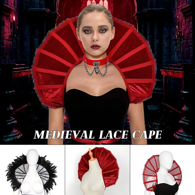 Medieval Gothic Capes s Renaissance Stand Collar Lace Feather Cloak Halloween Vampire Role-playing Dress Up Party Cosplay Props