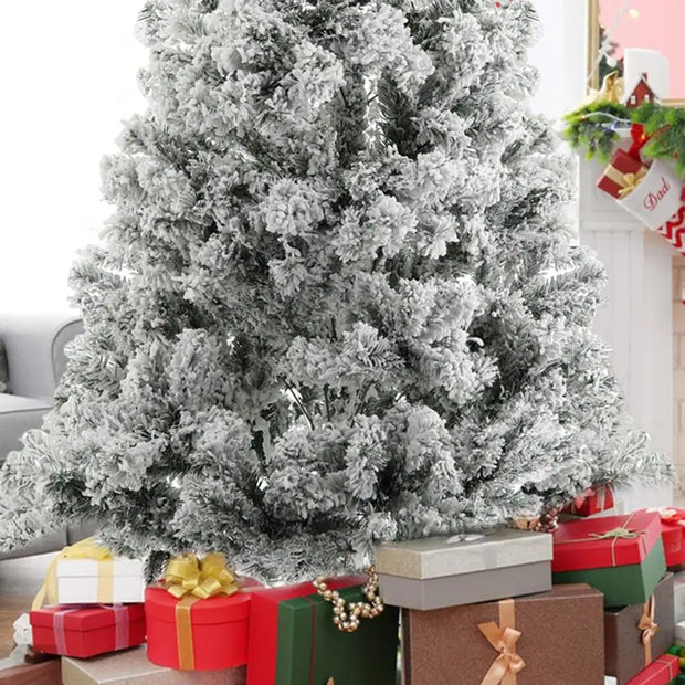 1.8m White Flocked Christmas Tree, Snowy Pencil Design with Realistic Branches, Easy Assembly & Metal Base, Perfect for Holiday