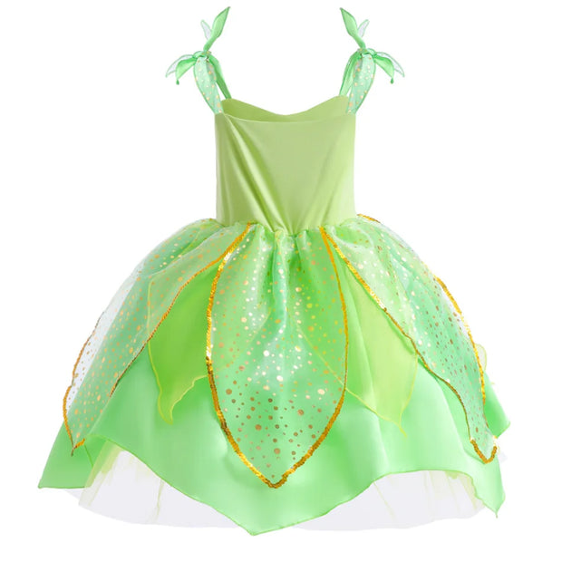 Kid Girls Princess Fairy Costume Tinker Bell Tutu Dress Sleeveless Wing Princess Girl Costume Cosplay Carnival Halloween Party