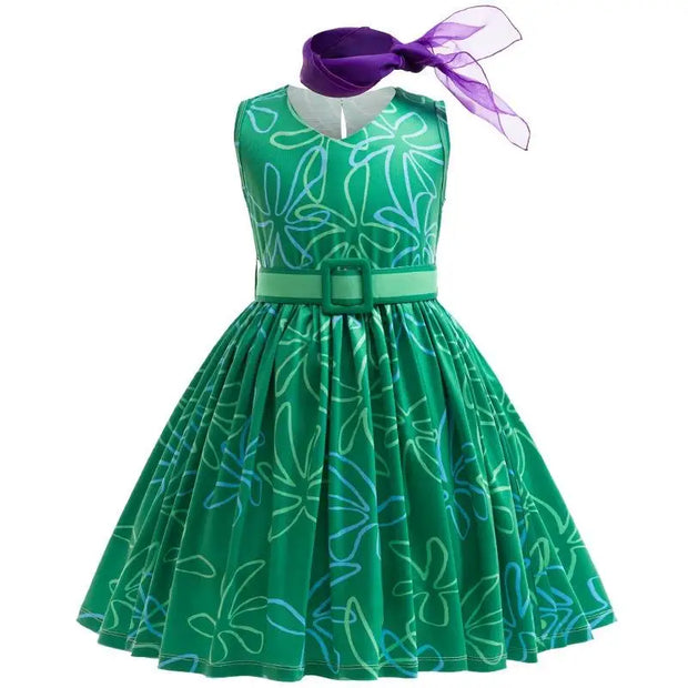 Inside Out Joy Cosplay Costume Princess Dress+Wig+Hairpin For Kids Girls Halloween Carnival Birthday Happiness Dress Up