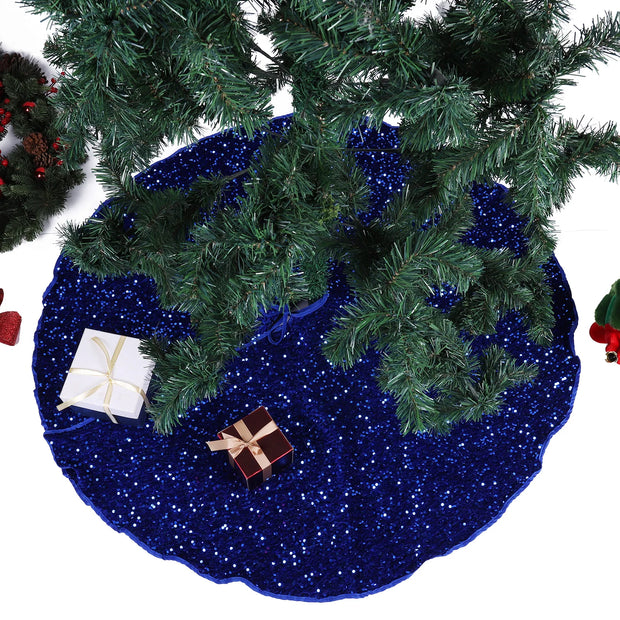 47.5in Christmas Tree Skirt Blue Christmas Tree Skirt Round Xmas Tree Skirt Decorations Exquisite Shiny Tree Skirt Party Favors