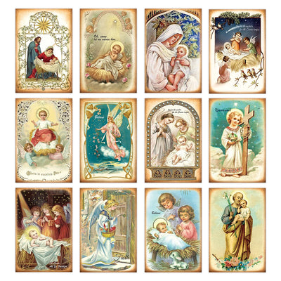 12pcs Vintage Christmas Cards, Religious Antique Prayer Holy Cards,Jesus' Birth & Christian Blessings Postcards, Christmas Decor