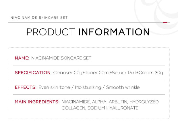 Niacinamide Skin Care Set Oil Control Anti-Wrinkle Aging Fine Lines Serum Whitening cream Repair Face Nourish Toner 4 Set box