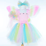 Pastel Flower Fairy Tutu Dress Costume for Girls Birthday Party Princess Dress Kids Halloween Carnival Butterfly Dress Up Outfit