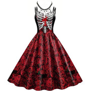 Halloween Cosplay dark Black Rose Skull Dress Women Costume Sleeveless Vintage Party Dresses Skull Witch Scary Girls Clothings