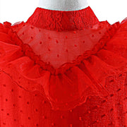 Halloween Lydia Deetz Dresses Child Beetle Juice Lydia Costume Gothic Girls Christmas Party Luxurious Red Lace Dress