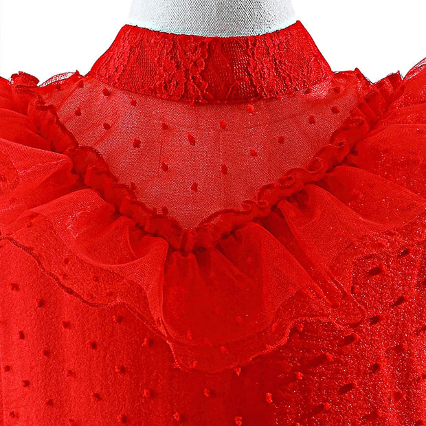 Halloween Lydia Deetz Dresses Child Beetle Juice Lydia Costume Gothic Girls Christmas Party Luxurious Red Lace Dress