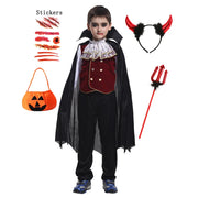 Halloween Fantasy Children's Costumes Ghost Bride Gothic Cosplay Girls Red Vampire Day of The Dead Kids Costumes for Boy Girl