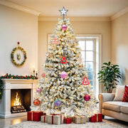 6ft Prelit Snow Flocked Artificial Full Christmas Tree with Remote Control